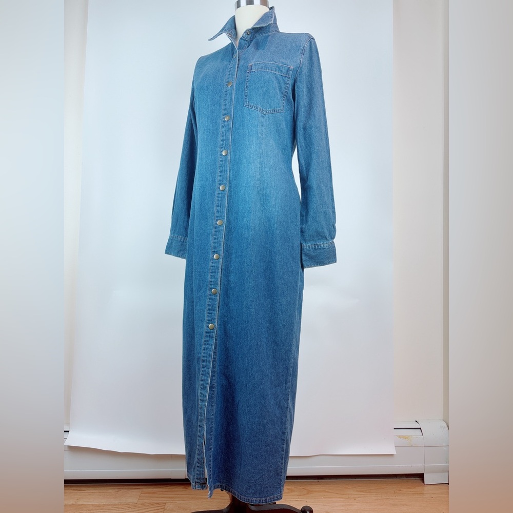 Moda International Long Denim Shirts Dress Size Medium - Picture 3 of 13